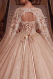 Champagne V-Neck Corset Ball-Gown Quinceanera Dress with Cape Sleeves