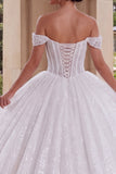 Sparkly Off The Shoulder White Corset Ball-Gown Dress
