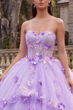 Lilac Strapless Corset Ball-Gown Quinceanera Dress with 3D Flowers