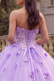 Lilac Strapless Corset Ball-Gown Quinceanera Dress with 3D Flowers
