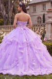 Strapless Lilac Ruffled Ball-Gown Quinceanera Dress with 3D Flowers