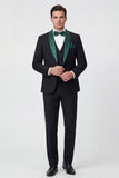 3 Piece Shawl Lapel Dark Green One Button Men's Prom Suits