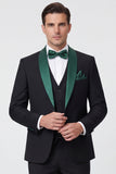 3 Piece Shawl Lapel Dark Green One Button Men's Prom Suits