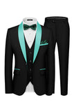 3 Piece Shawl Lapel Dark Green One Button Men's Prom Suits