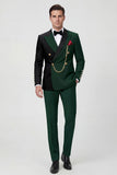 Dark Green 2 Piece Peak Lapel Double Breasted Men's Prom Suits