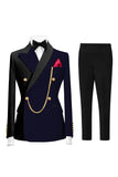 Dark Green 2 Piece Peak Lapel Double Breasted Men's Prom Suits