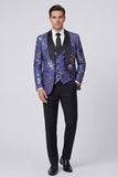 3 Piece Blue Shawl Lapel One Button Men's Wedding Suits