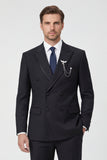 Peak Lapel 2 Piece Black Double Breasted Men's Prom Suits