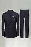 Peak Lapel 2 Piece Black Double Breasted Men's Prom Suits