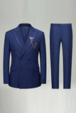 Peak Lapel 2 Piece Black Double Breasted Men's Prom Suits