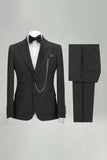 Black 2 Piece Single Breasted Peak Lapel Men's Wedding Suits