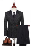 2 Piece Shawl Lapel Black Double Breasted Men's Wedding Suits