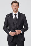 Black Shawl Lapel One Button 3 Piece Printed Men's Prom Suits