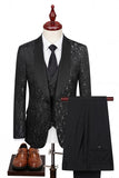 Black Shawl Lapel One Button 3 Piece Printed Men's Prom Suits