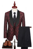 Black Shawl Lapel One Button 3 Piece Printed Men's Prom Suits