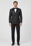 Black 2 Piece Peak Lapel Double Breasted Printed Men's Wedding Suits