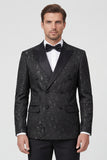Black 2 Piece Peak Lapel Double Breasted Printed Men's Wedding Suits