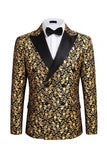 Black 2 Piece Peak Lapel Double Breasted Printed Men's Wedding Suits