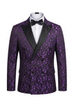 Black 2 Piece Peak Lapel Double Breasted Printed Men's Wedding Suits