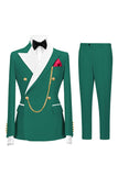 Sage Green 2 Piece Peak Lapel Double Breasted Men's Prom Suits