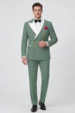 Sage Green 2 Piece Peak Lapel Double Breasted Men's Prom Suits
