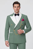 Sage Green 2 Piece Peak Lapel Double Breasted Men's Prom Suits