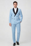 Light Blue 2 Piece Shawl Lapel Double Breasted Men's Prom Suits