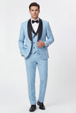 Light Blue 3 Piece Shawl Lapel One Button Men's Prom Suits