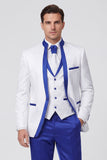 3 Piece Royal Blue One Button Printed Men's Prom Suits