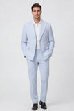2 Piece Light Blue Peak Lapel Double Breasted Men's Party Suits