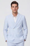 2 Piece Light Blue Peak Lapel Double Breasted Men's Party Suits