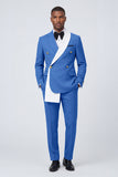 Blue 2 Piece Notch Lapel Double Breasted Men's Prom Suits