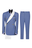 Blue 2 Piece Notch Lapel Double Breasted Men's Prom Suits