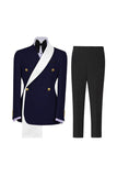 Blue 2 Piece Notch Lapel Double Breasted Men's Prom Suits