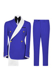 Blue 2 Piece Notch Lapel Double Breasted Men's Prom Suits
