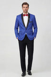 2 Piece Royal Blue Shawl Lapel One Button Printed Men's Prom Suits