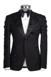 Black Peak Lapel 2 Piece One Button Men's Suits with Beading