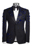 Black Peak Lapel 2 Piece One Button Men's Suits with Beading