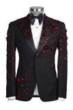 Black Peak Lapel 2 Piece One Button Men's Suits with Beading