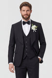 Black Shawl Lapel 3 Piece One Button Men's Wedding Suits