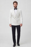 Black Shawl Lapel 2 Piece Double Breasted Men's Wedding Suits with Beading
