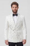 Black Shawl Lapel 2 Piece Double Breasted Men's Wedding Suits with Beading