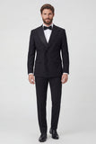2 Piece Black Peak Lapel Double Breasted Men's Prom Suits with Beading