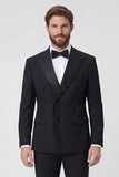 2 Piece Black Peak Lapel Double Breasted Men's Prom Suits with Beading