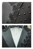 2 Piece Black Peak Lapel Double Breasted Men's Prom Suits with Beading