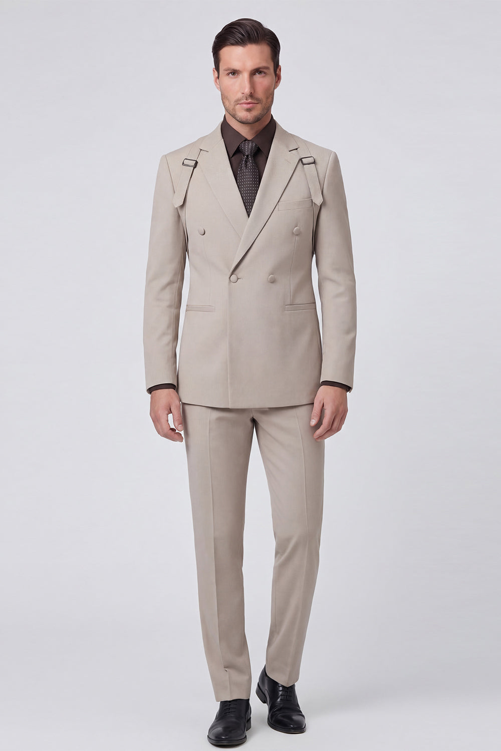 ZAPAKA Men Grey Prom Suits Notch Lapel 2 Piece Double Breasted Formal Suits