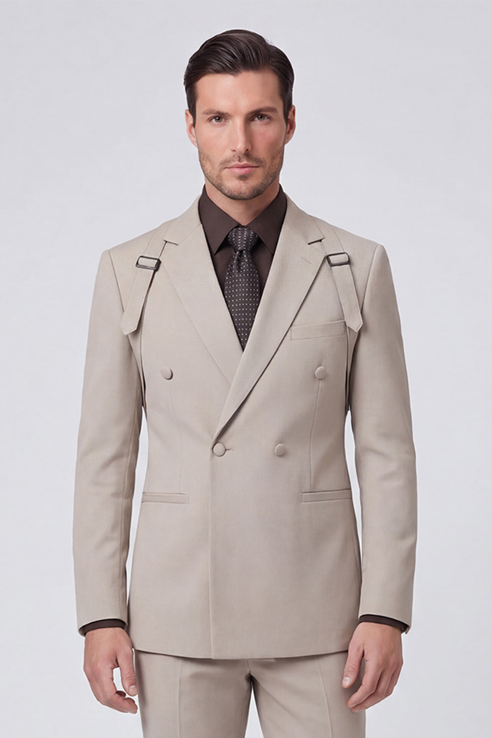 ZAPAKA Men Grey Prom Suits Notch Lapel 2 Piece Double Breasted Formal Suits