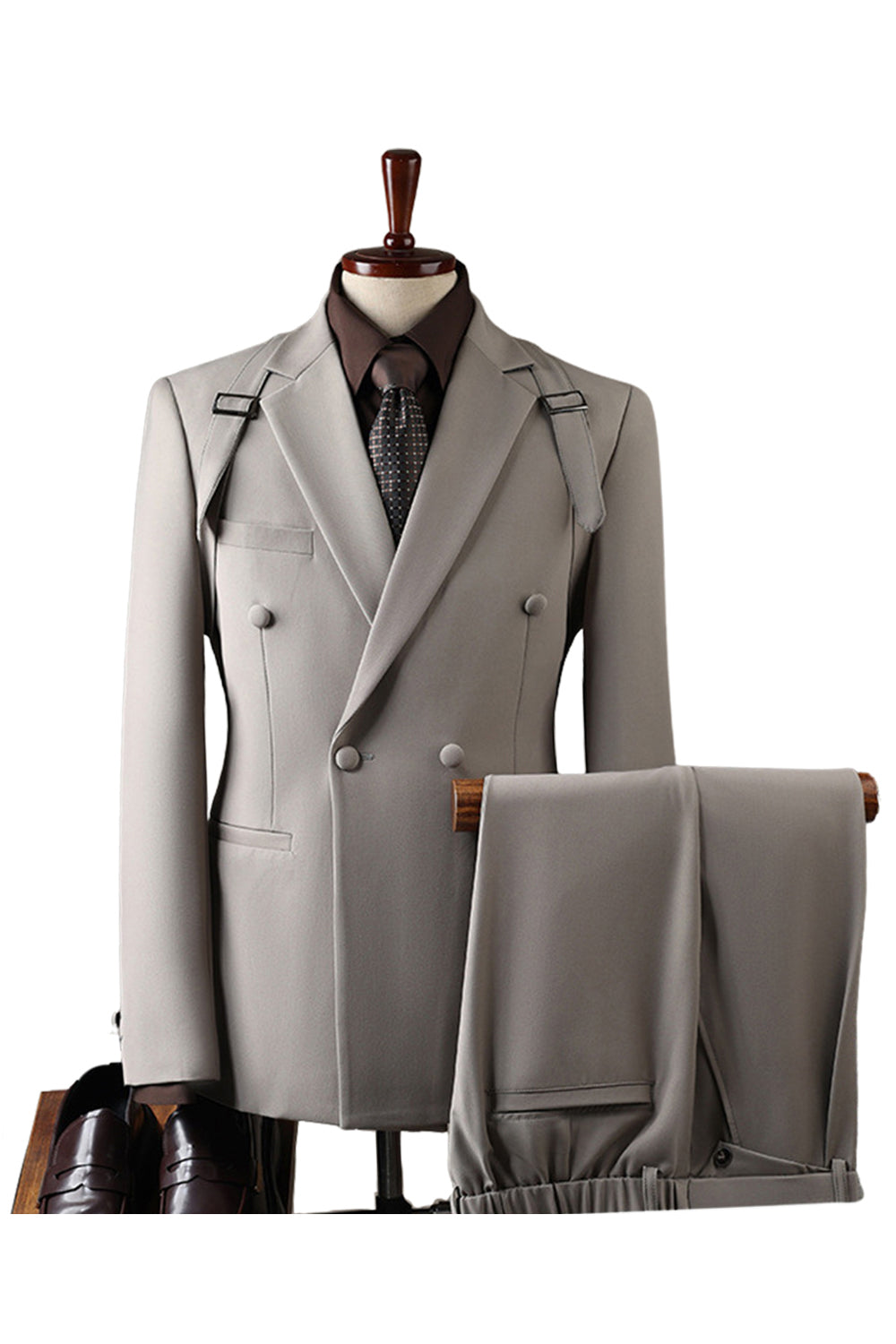 ZAPAKA Men Grey Prom Suits Notch Lapel 2 Piece Double Breasted Formal Suits