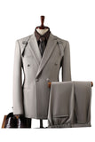 Grey 2 Piece Notch Lapel Double Breasted Men's Prom Suits