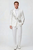 White 2 Piece Peak Lapel One Button Men's Wedding Suits with Beading